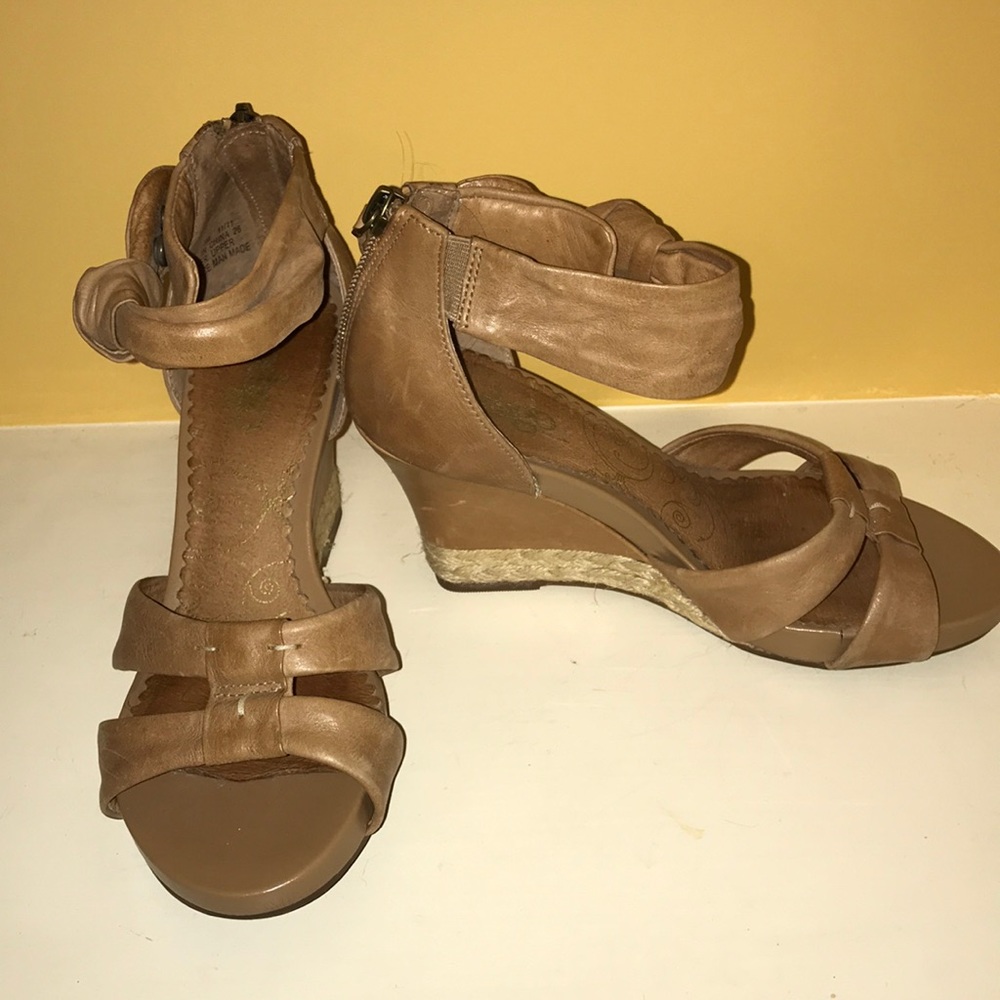 Brown leather styled wedge sandals